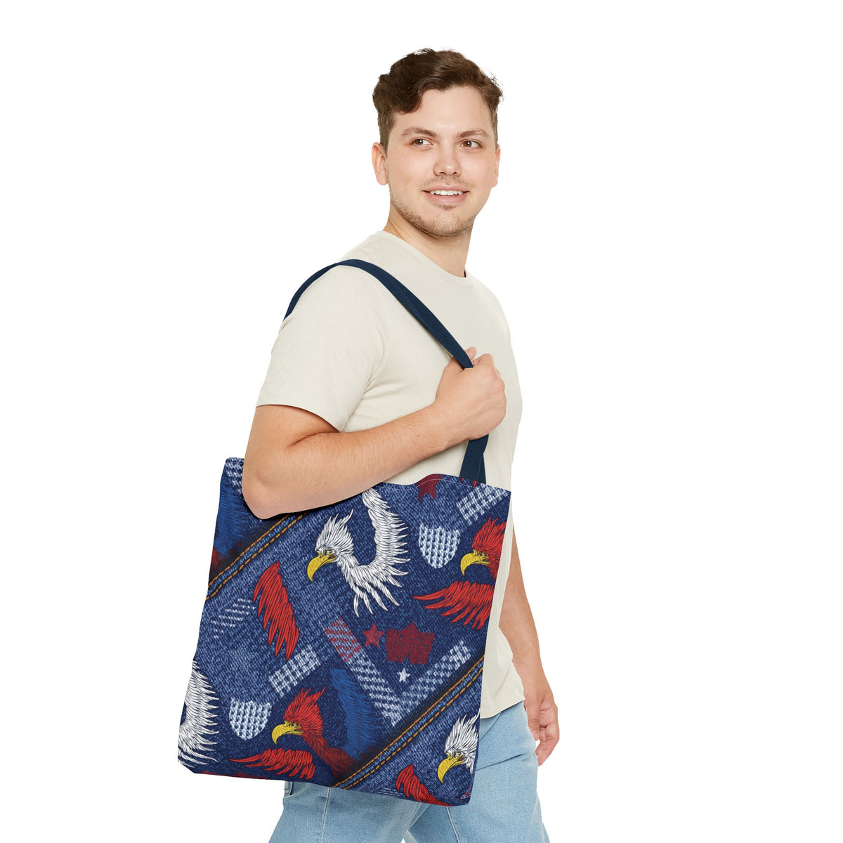 4th of July Graphic Denim Fabric Imitation Print Unisex Canvas Bag Poly Spun 3 Sizes Tote Bag 200-2