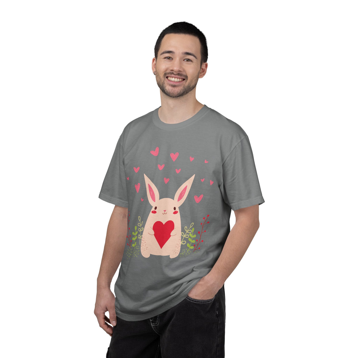 Easter Bunny Heart T-Shirt, Tee Shirt with Easter Signature, T Shirt with Easter Prints, Tee Shirt with Easter Design