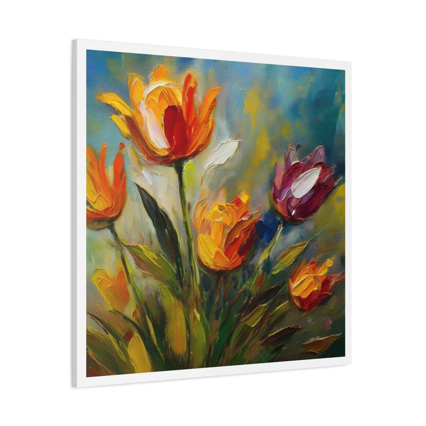 Tulips Print Canvas, Floral Oil Paint Print 20x20, 24x24, 30x30, 32x32, 36x36 Art Design Pine-Wood Inner Frame MC-146