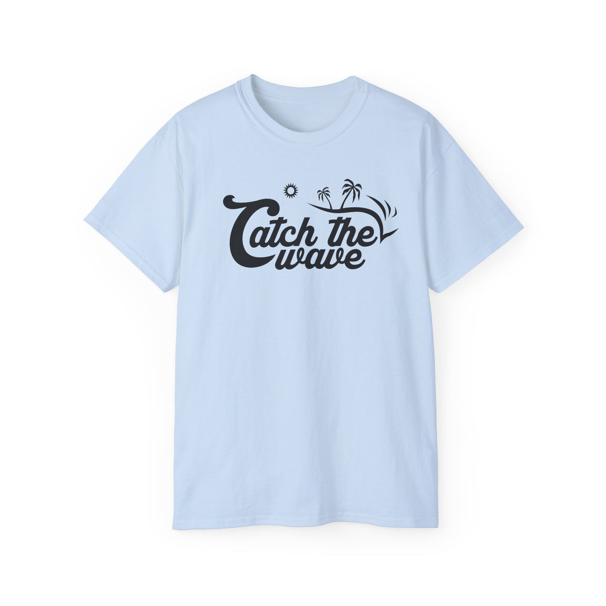 Catch the Wave Tee | Surf Script Typography, Palm Trees, Beach Vibes