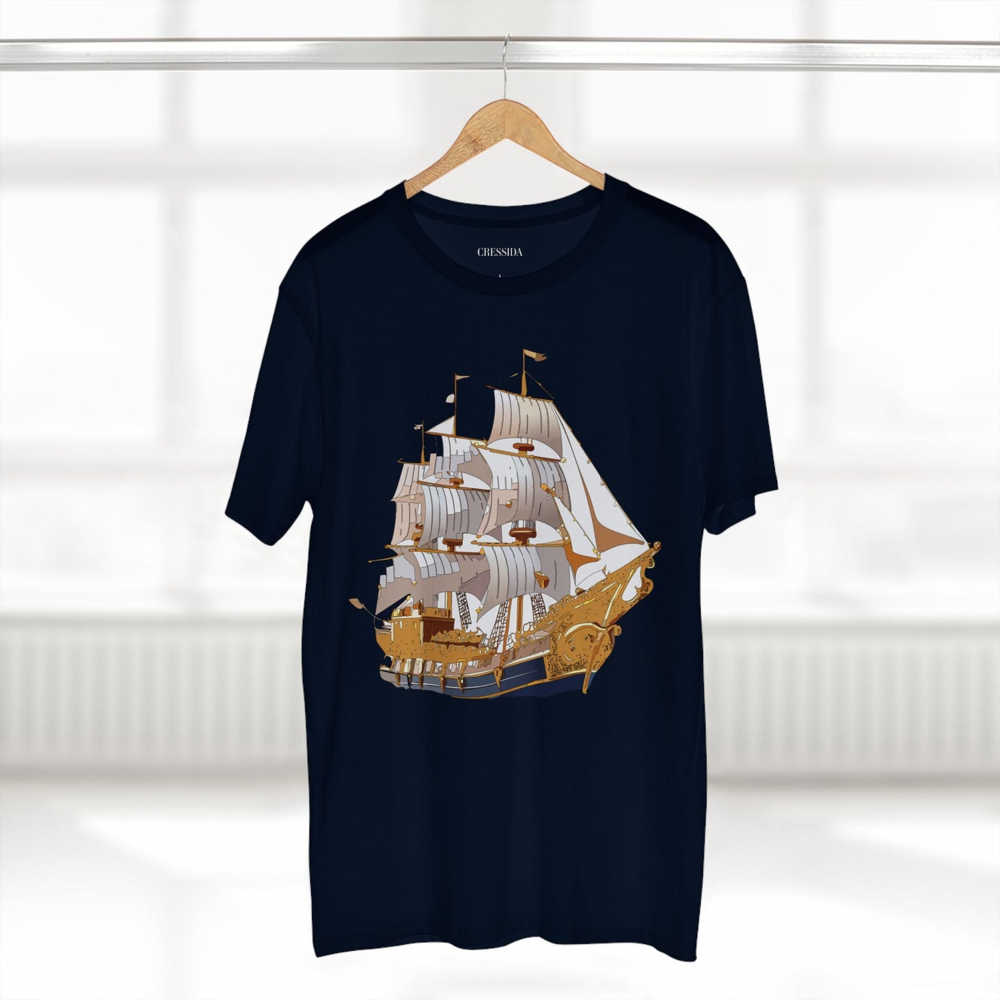 Ship Graphic Unisex 100 Cotton T-Shirt with Gold Frigate Art Design 2