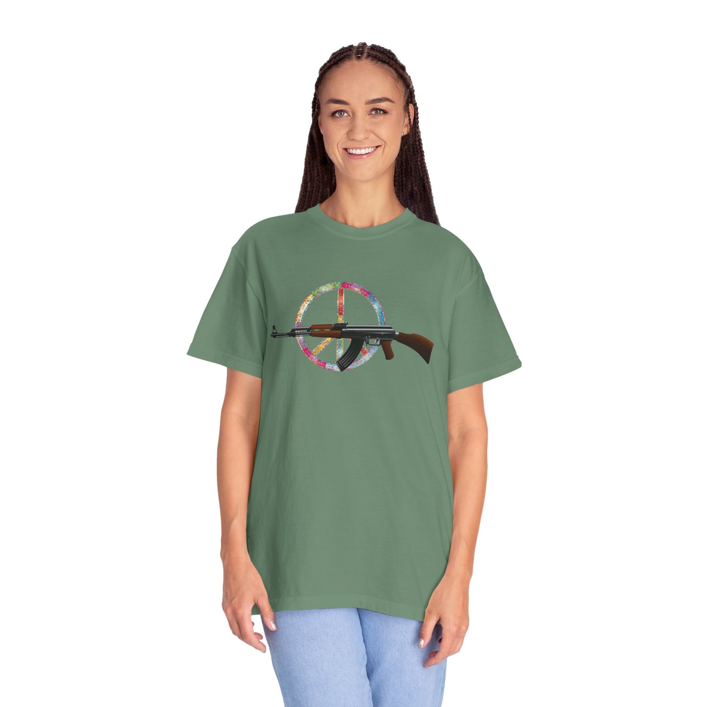 Unisex T-shirt with GUNS AND FLOWERS print