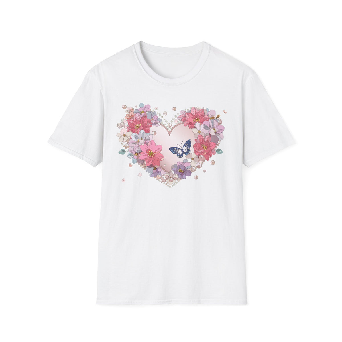 Floral Heart with Butterfly T-Shirt | Pink Flower Heart Tee