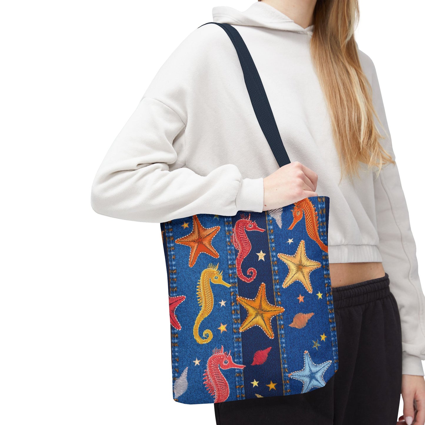 Denim Fabric Imitation Print Unisex Canvas Bag Poly Spun 3 Sizes Tote Bag 182-21