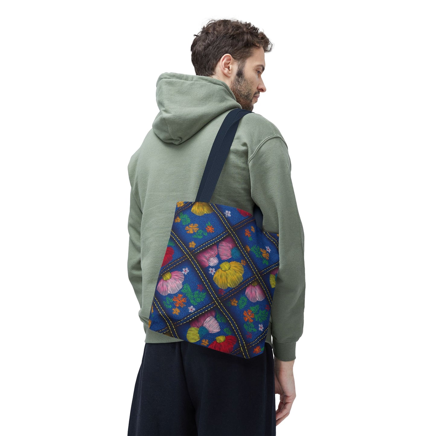 Denim Fabric Imitation Print Unisex Canvas Bag Poly Spun 3 Sizes Tote Bag 132