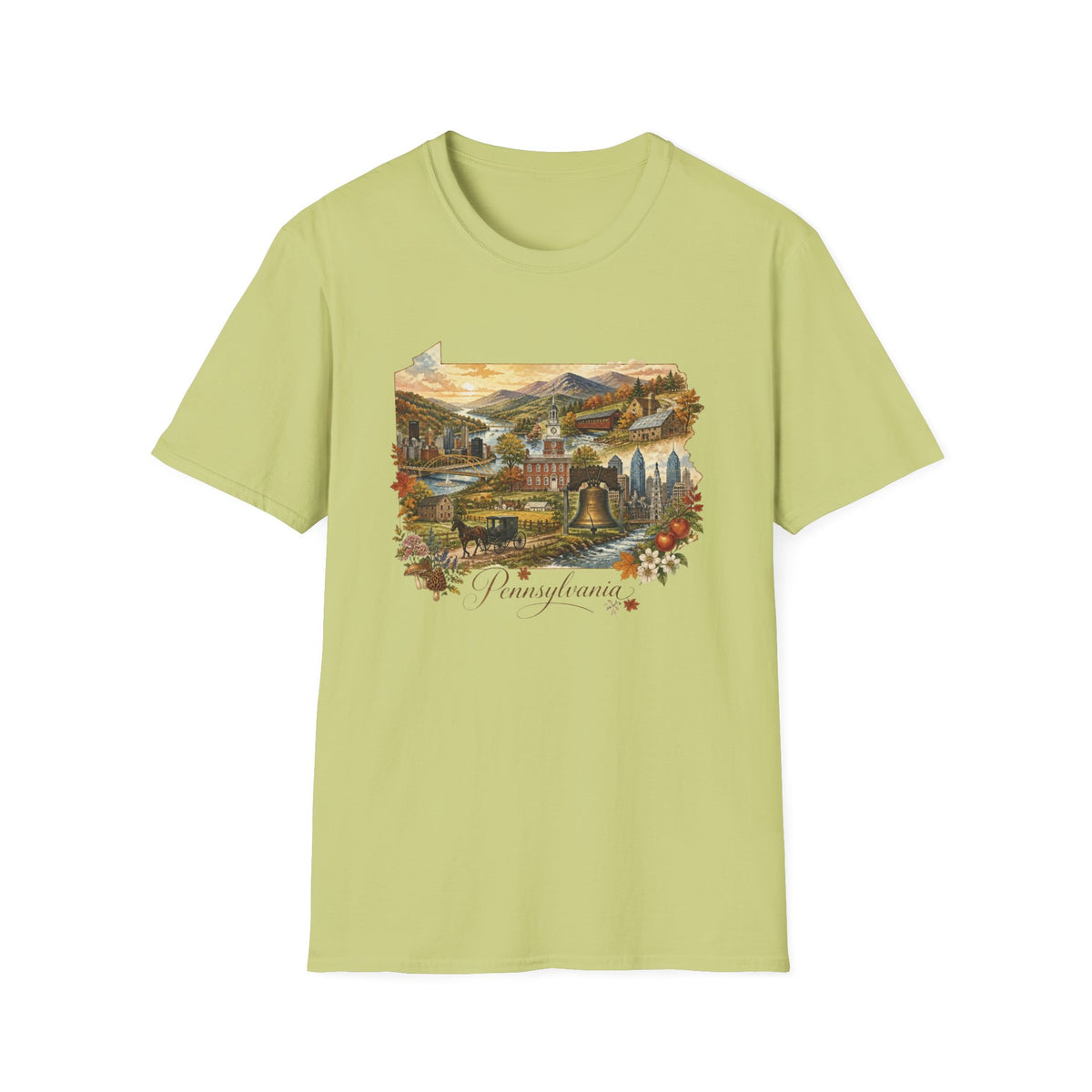 Pennsylvania State Travel Tourist Graphic Design Unisex 100 Cotton Gildan T-Shirt