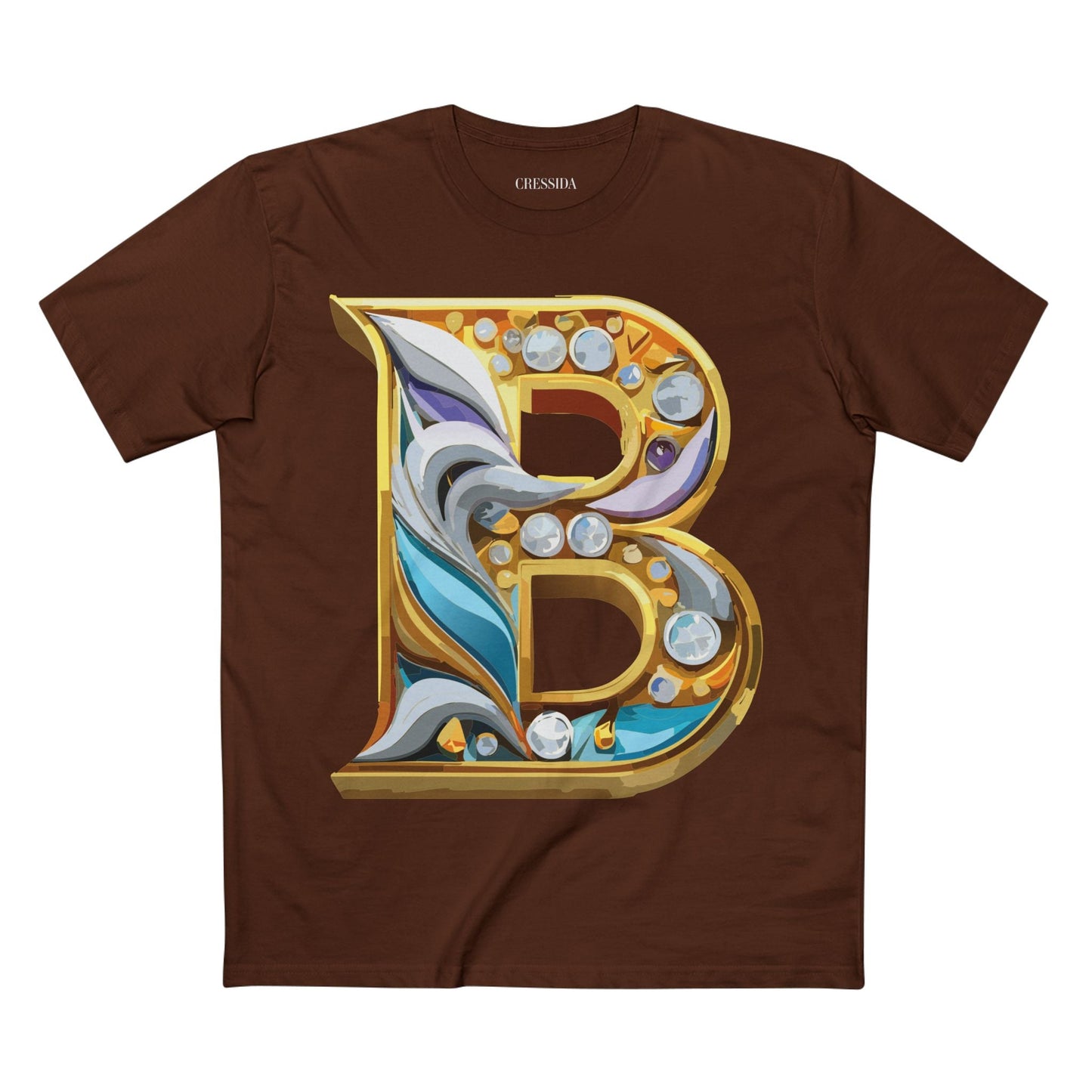 Letter B Graphic Design Tee Unisex 100 Cotton With Antique Gold Letters Artwork T-Shirt