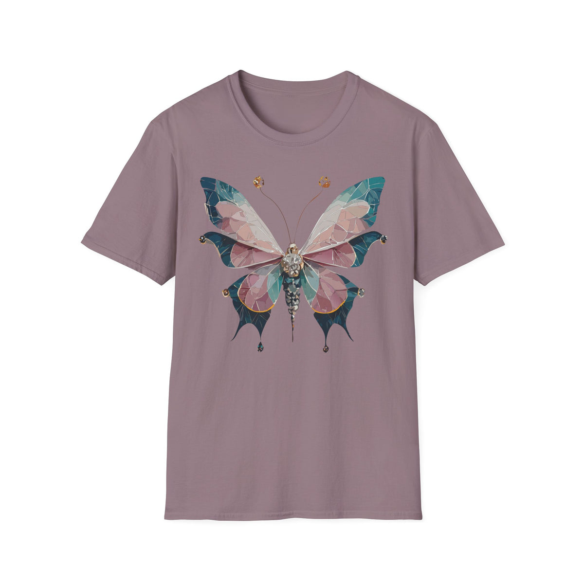 Geometric Pastel Butterfly T-Shirt | Floral Gem Accent Graphic Tee Unisex 100 Cotton Gildan T-Shirt