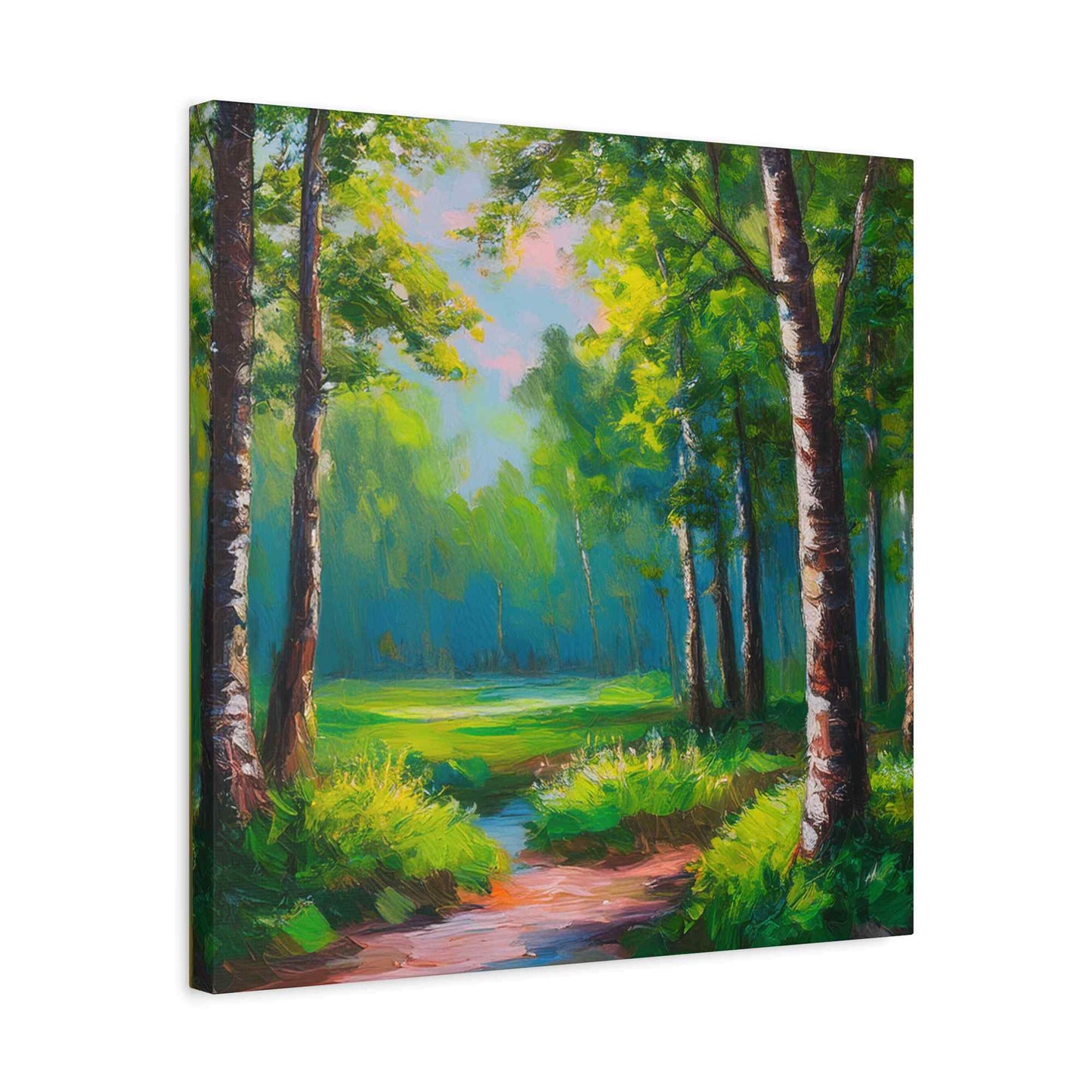 Summer Forest Print Canvas, Oil Paint Print 20x20, 24x24, 30x30, 32x32, 36x36 Art Design Print Pine-Wood Inner Frame MC-84