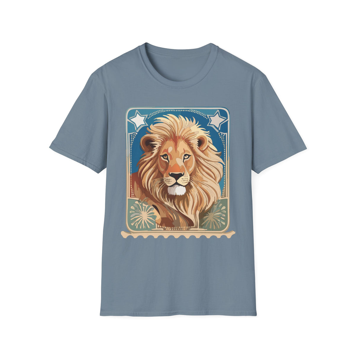 Majestic Lion Portrait Graphic Posters, Post Stamps Design Unisex 100 Cotton Gildan T-Shirt