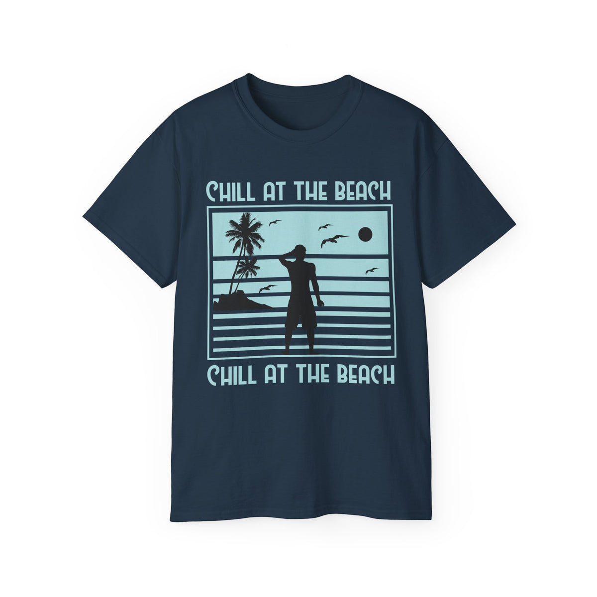 Chill at the Beach silhouette surf scene Tee | Palm trees, sunset, ocean vibes