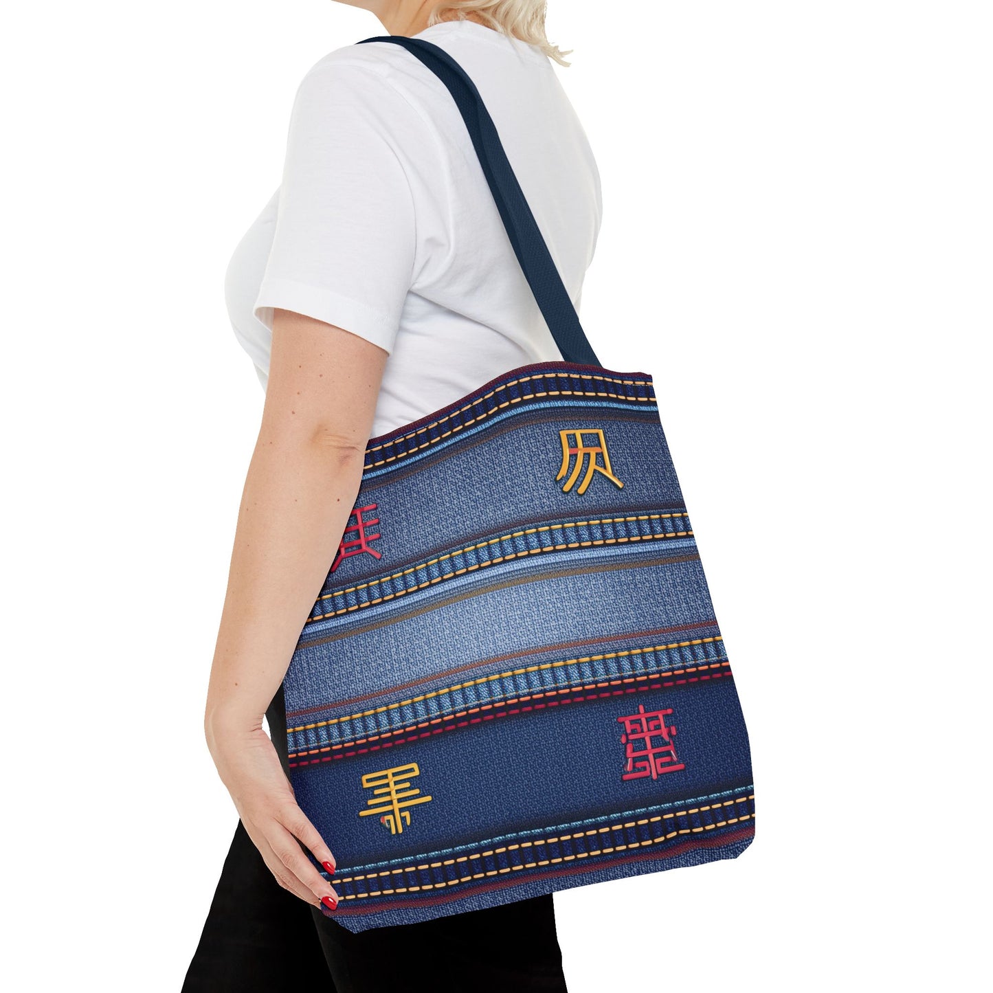 Denim Fabric Imitation Print Unisex Canvas Bag Poly Spun 3 Sizes Tote Bag 186-3