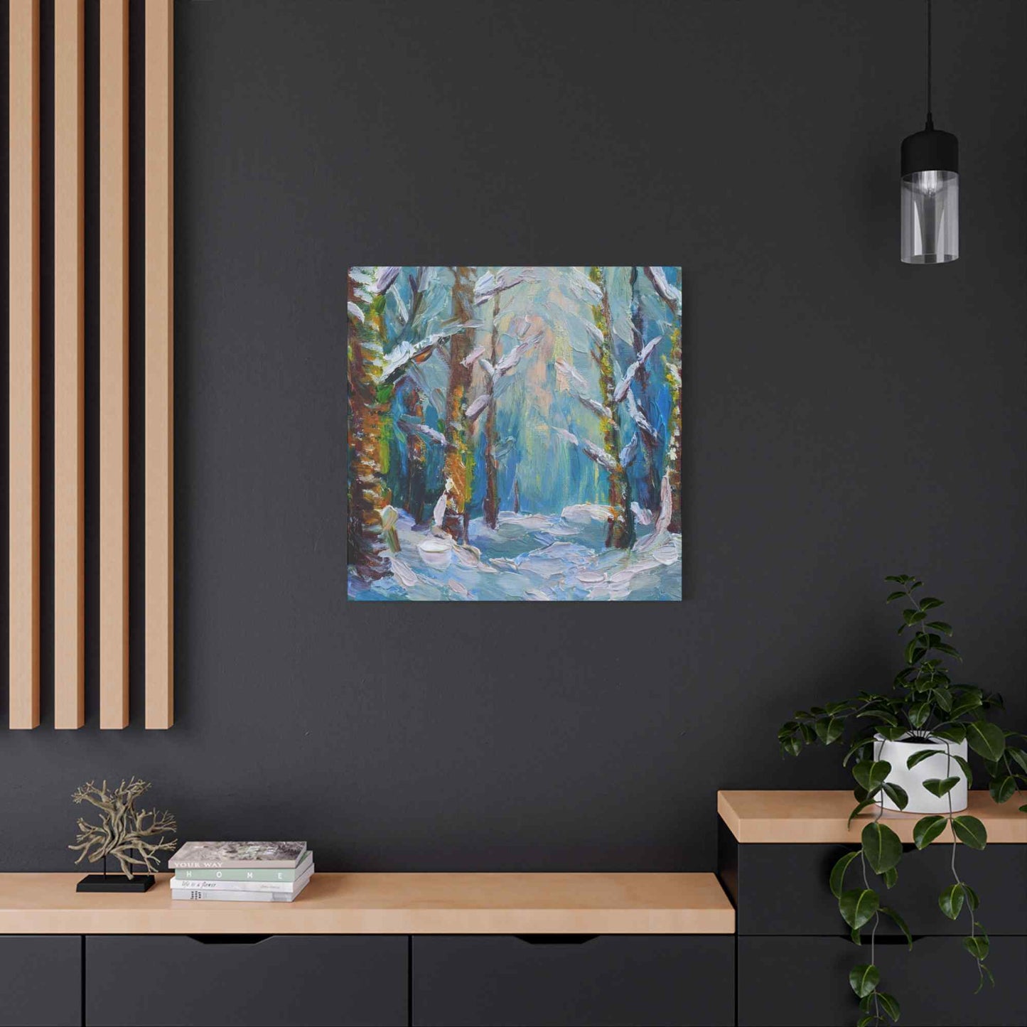 Snow Forest Print Canvas, Oil Paint Print 20x20, 24x24, 30x30, 32x32, 36x36 Art Design Print Pine-Wood Inner Frame MC-76
