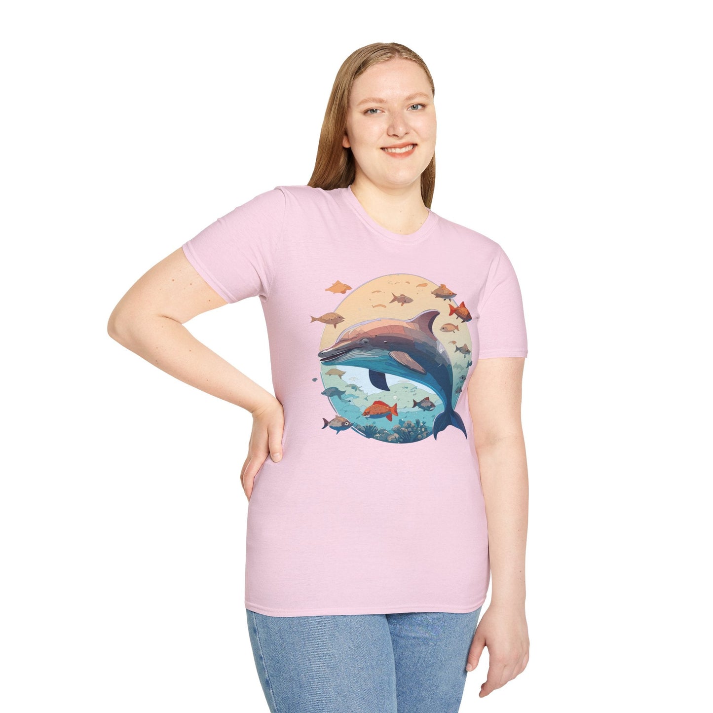 Dolphin Shirt Unisex Softstyle T Shirt 64000 100 Percent Ring Spun Cotton Tee For Everyday Comfort