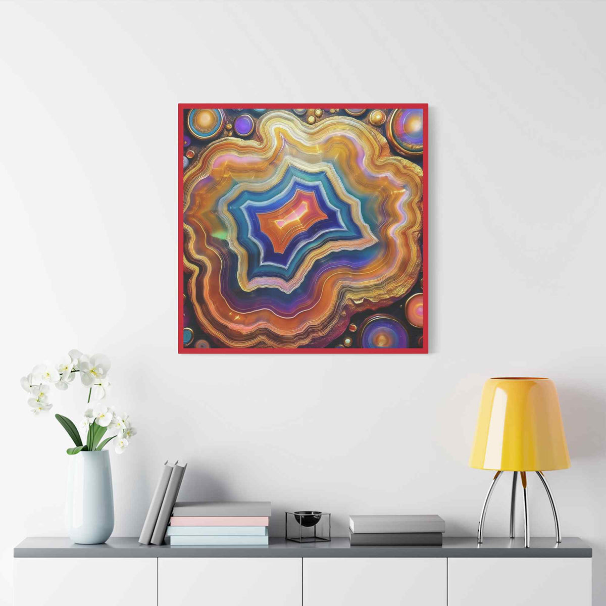 Agate Stone Graphic Print Canvas, Oil Paint Print 20x20, 24x24, 30x30, 32x32, 36x36 Canvas Pine-Wood Inner Frame MC-191