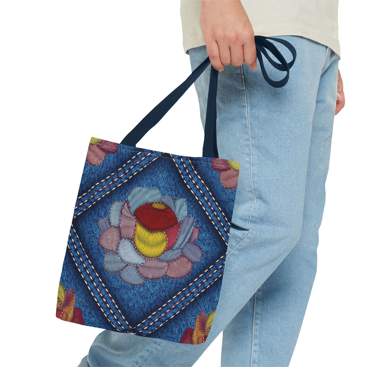 Denim Fabric Imitation Print Unisex Canvas Bag Poly Spun 3 Sizes Tote Bag 159-12