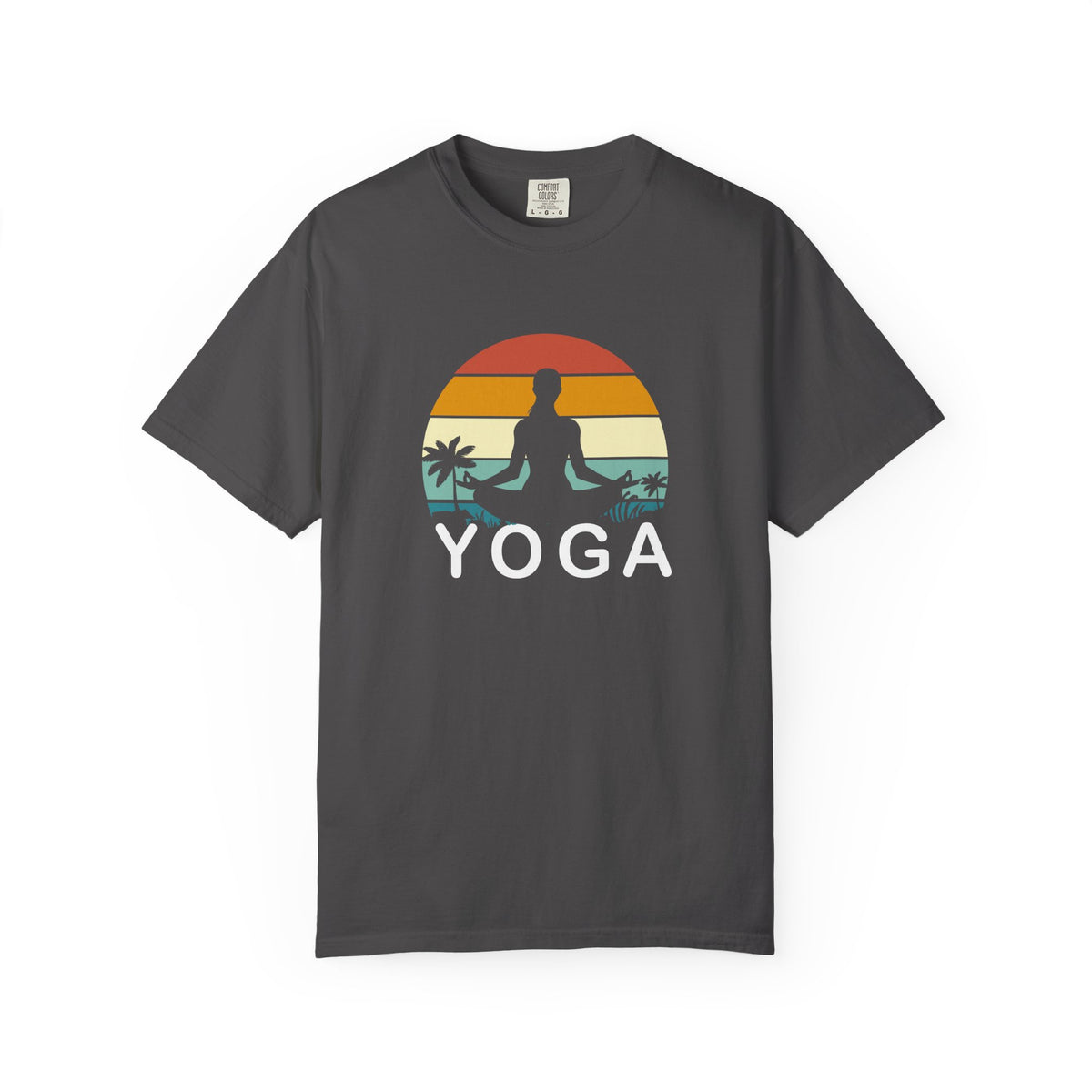 Sunset Yoga Retro Meditation Palm Trees Unisex Comfort Colors Garment-Dyed Heavyweight 100 Cotton Art Design T-Shirt w187