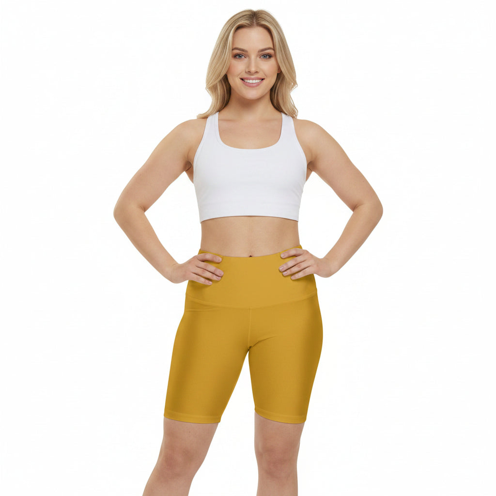 Goldenrod Yellow Women's Workout Shorts — High-Waist Performance Biker Shorts