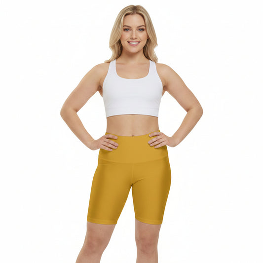 Goldenrod Yellow Women's Workout Shorts — High-Waist Performance Biker Shorts