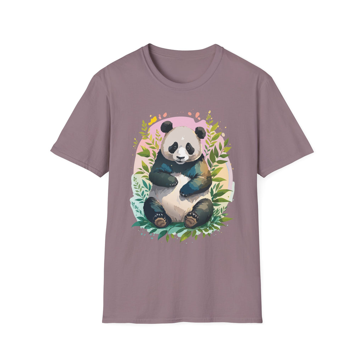 Cute Panda Illustration T-Shirt | Watercolor Bamboo Leaves Tee