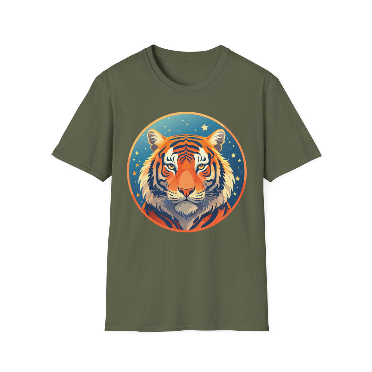 Tiger Head Illustration T-Shirt | Retro Celestial Stars