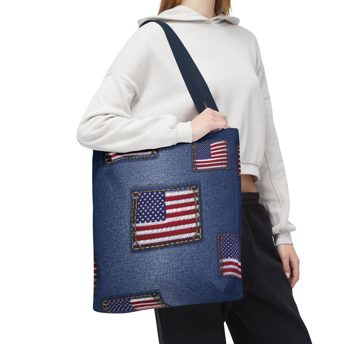 4th of July Graphic Denim Fabric Imitation Print Unisex Canvas Bag Poly Spun 3 Sizes Tote Bag 200-14