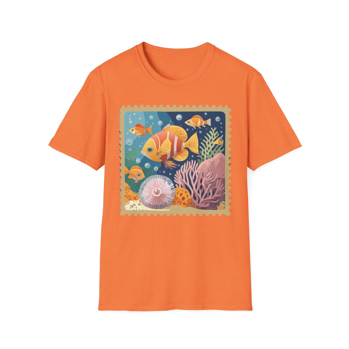 Tropical Clownfish Stamp Tee | Fish Reef Illustration Graphic Tee Unisex 100 Cotton Gildan T-Shirt