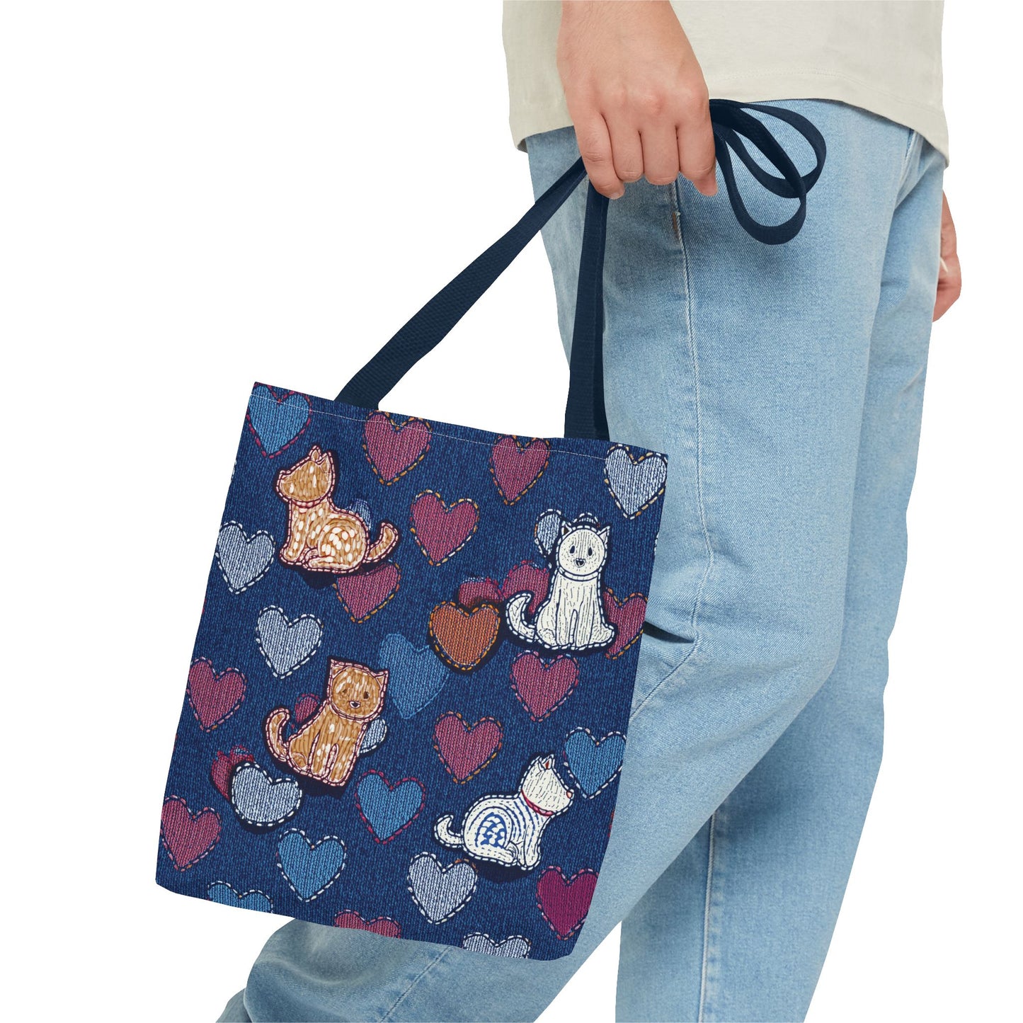 Love Day Graphic Design Denim Fabric Imitation Print Unisex Canvas Bag POLY 3 Sizes Tote Bag 201-3