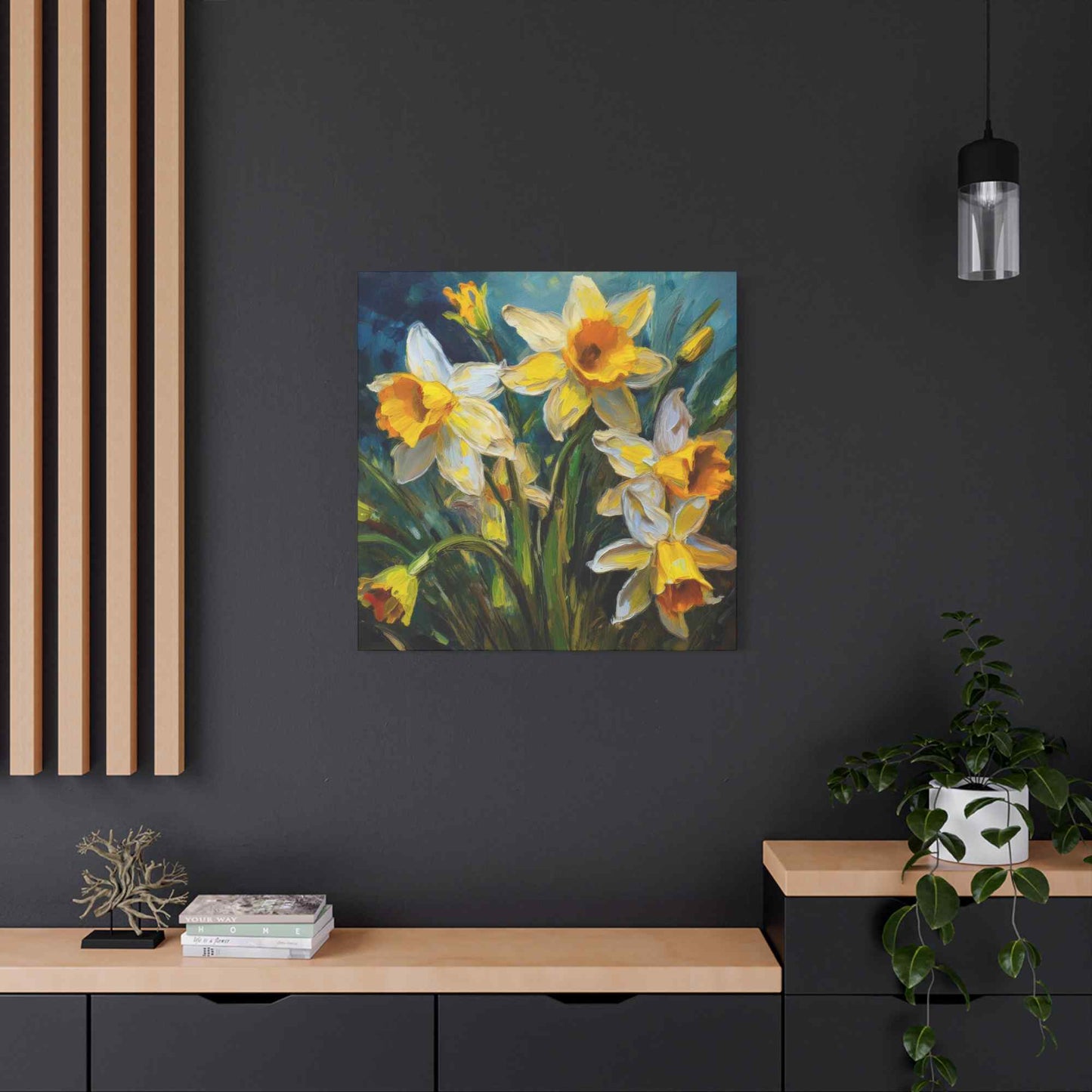 Narcissus Print Canvas, Floral Oil Paint Print 20x20, 24x24, 30x30, 32x32, 36x36 Art Design Pine-Wood Inner Frame MC-176