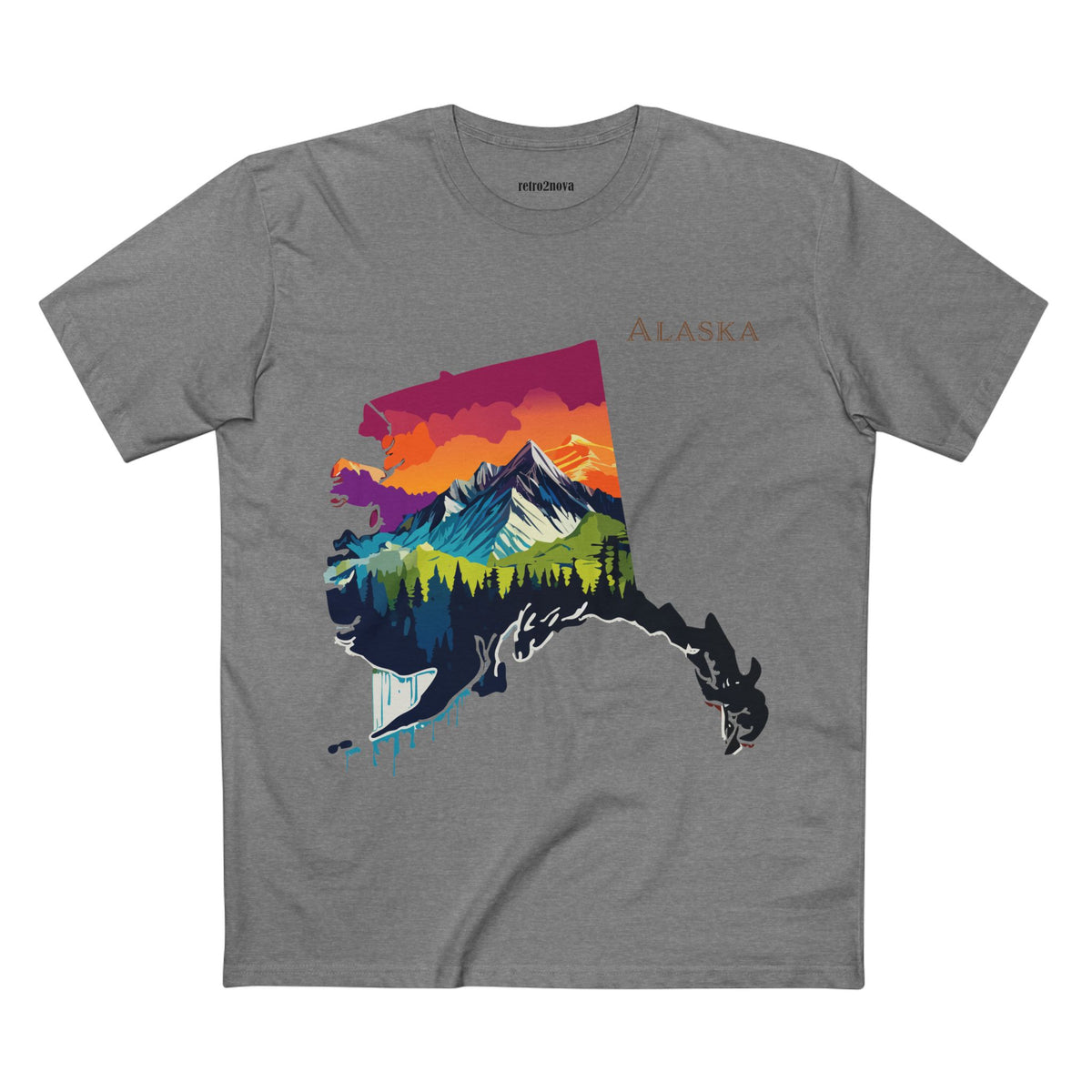 Alaska Mountain Landscape T-Shirt | State Silhouette Sunset Forest