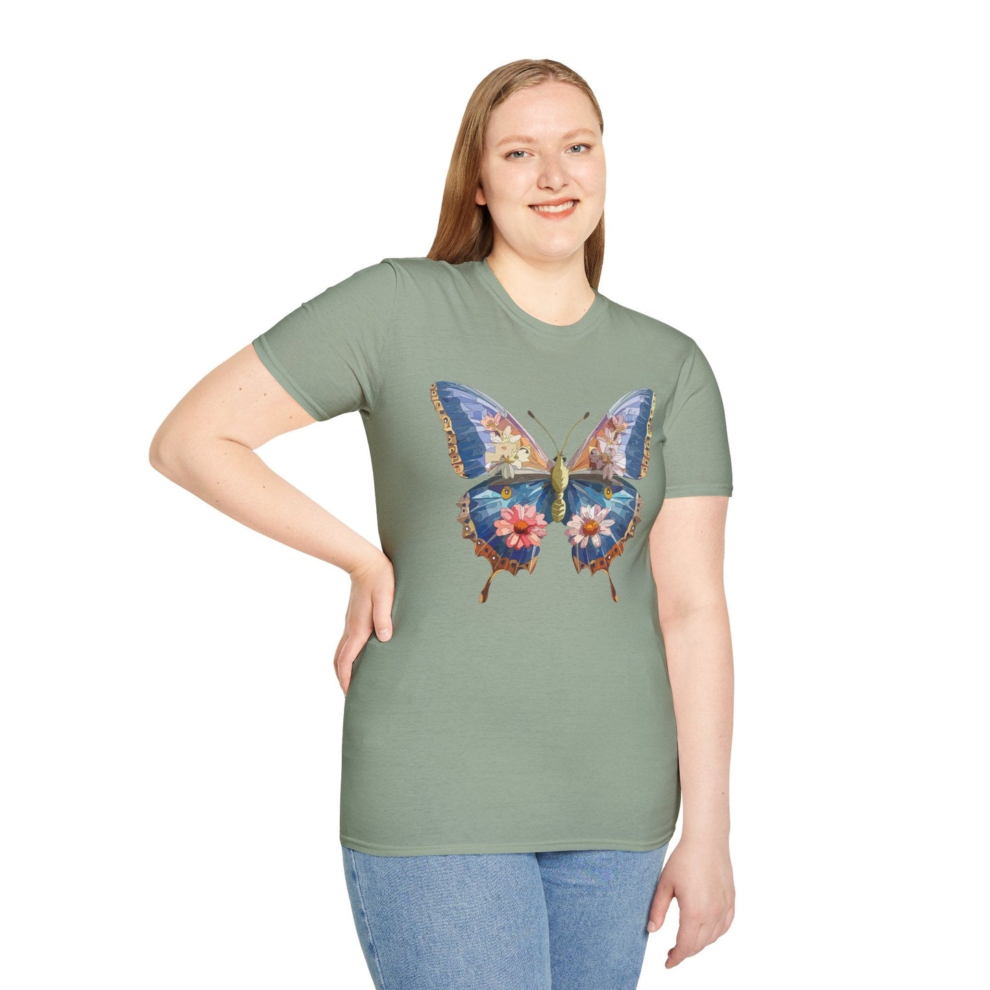 Butterfly T Shirt Unisex Softstyle 64000 Gildan Monarch Design 100 Percent Ring Spun Cotton Tee