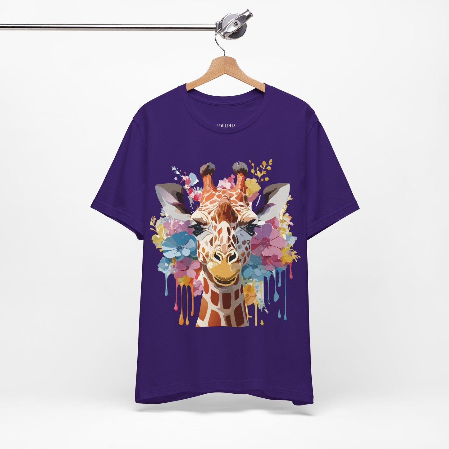 Giraffe Graphic Tee Unisex Premium Short Sleeve Jersey Shirt With Vintage Inspired Art By Adelpha
