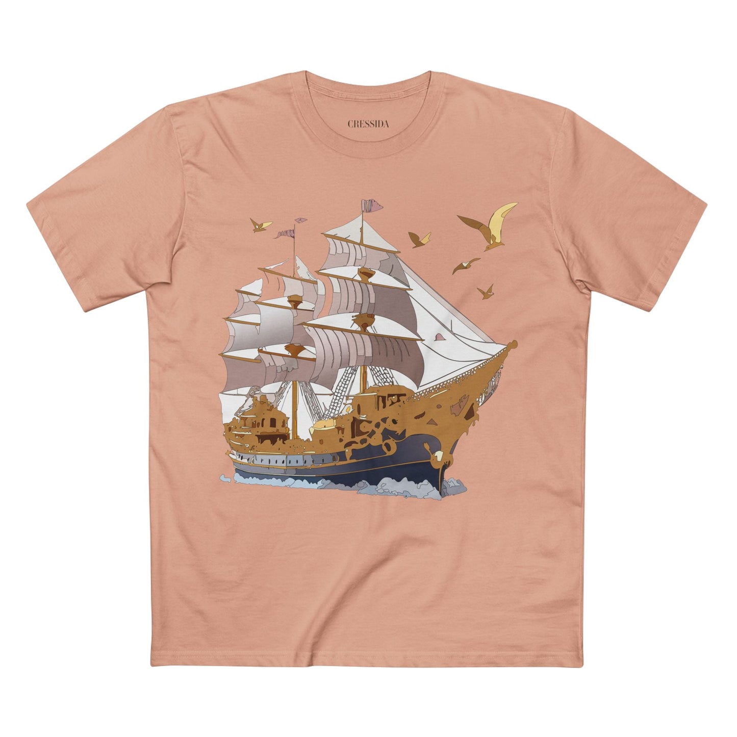 Ship Graphic Unisex 100 Cotton T-Shirt with Gold Frigate Art Design 3