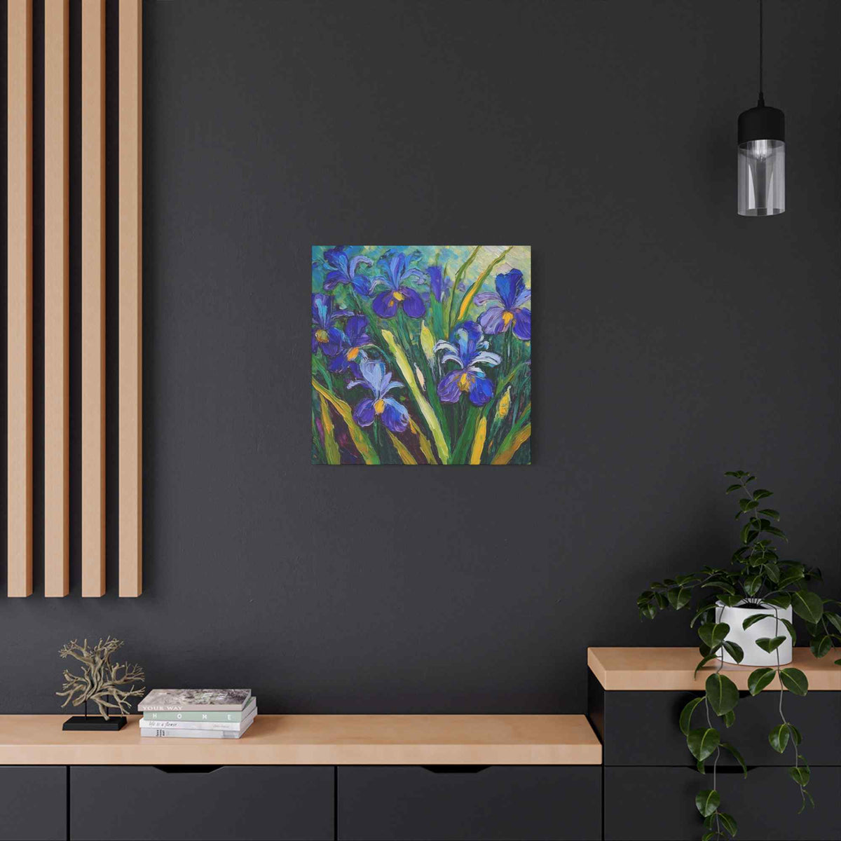 Irises Floral Print Canvas, Floral Oil Paint Print 20x20, 24x24, 30x30, 32x32, 36x36 Art Design Pine-Wood Inner Frame MC-187