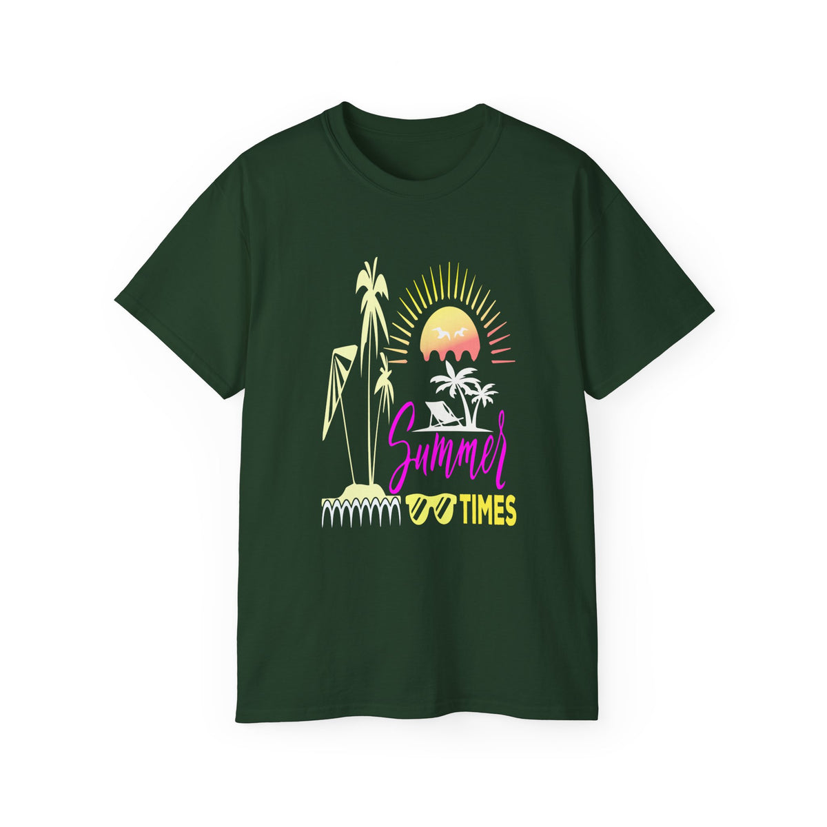 Summer Times tropical sunset Tee | palm trees, sunglasses, retro beach design