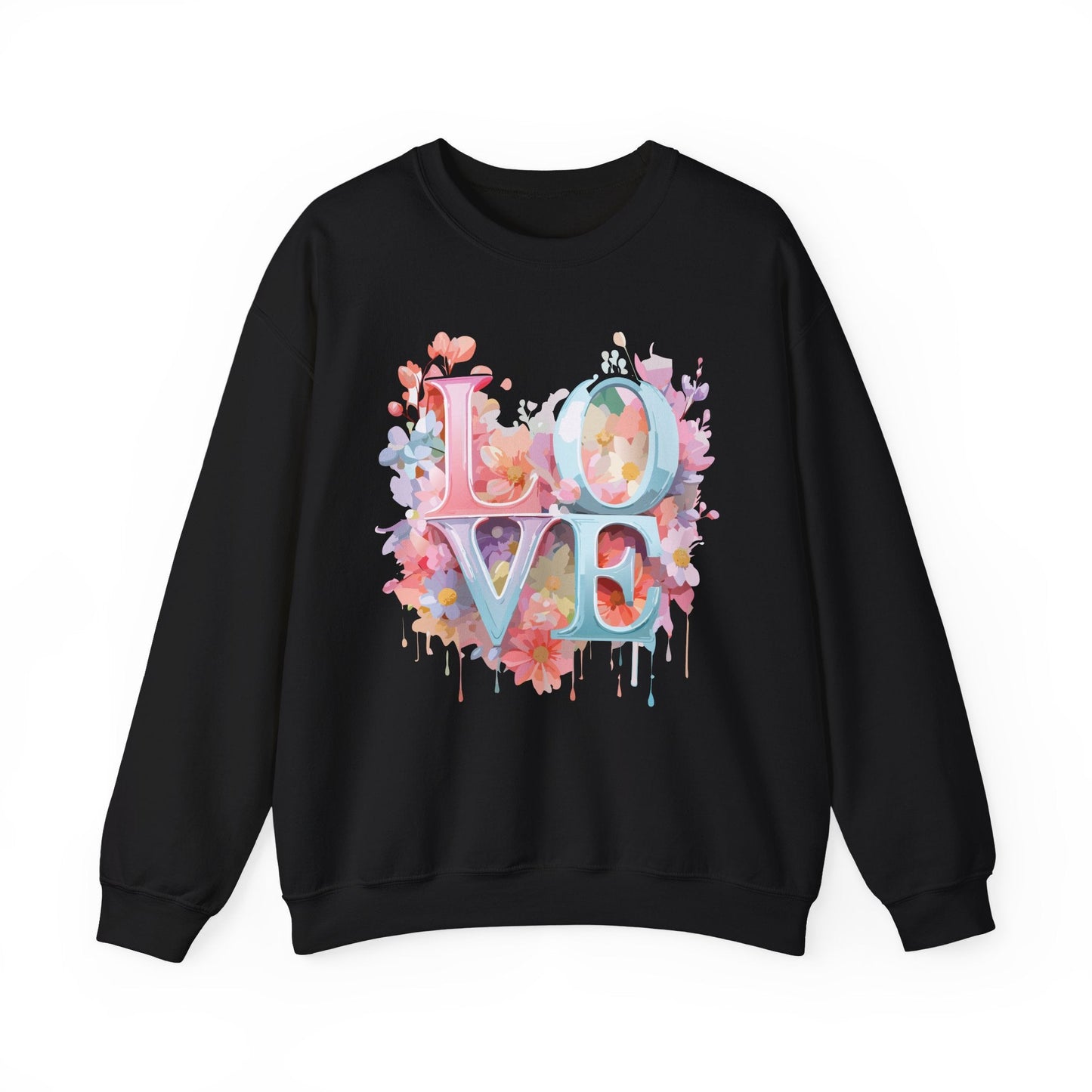 Floral Love Sweatshirt Unisex Valentines Day Crewneck Gildan 18000 50 Cotton 50 Polyester