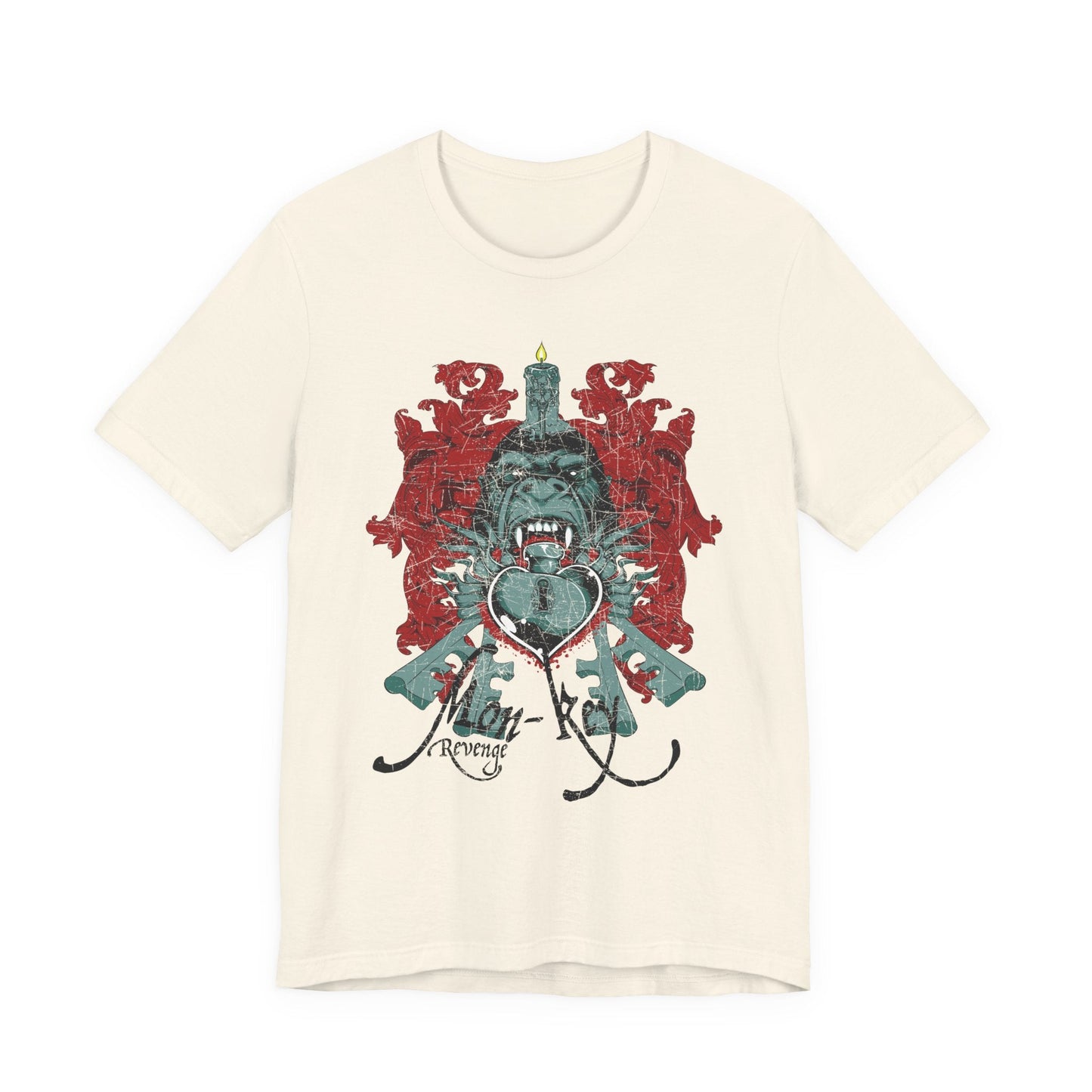 Gorilla Crest with Sword and Heart T-Shirt Heraldic Gothic Design Rock Band T-Shirt