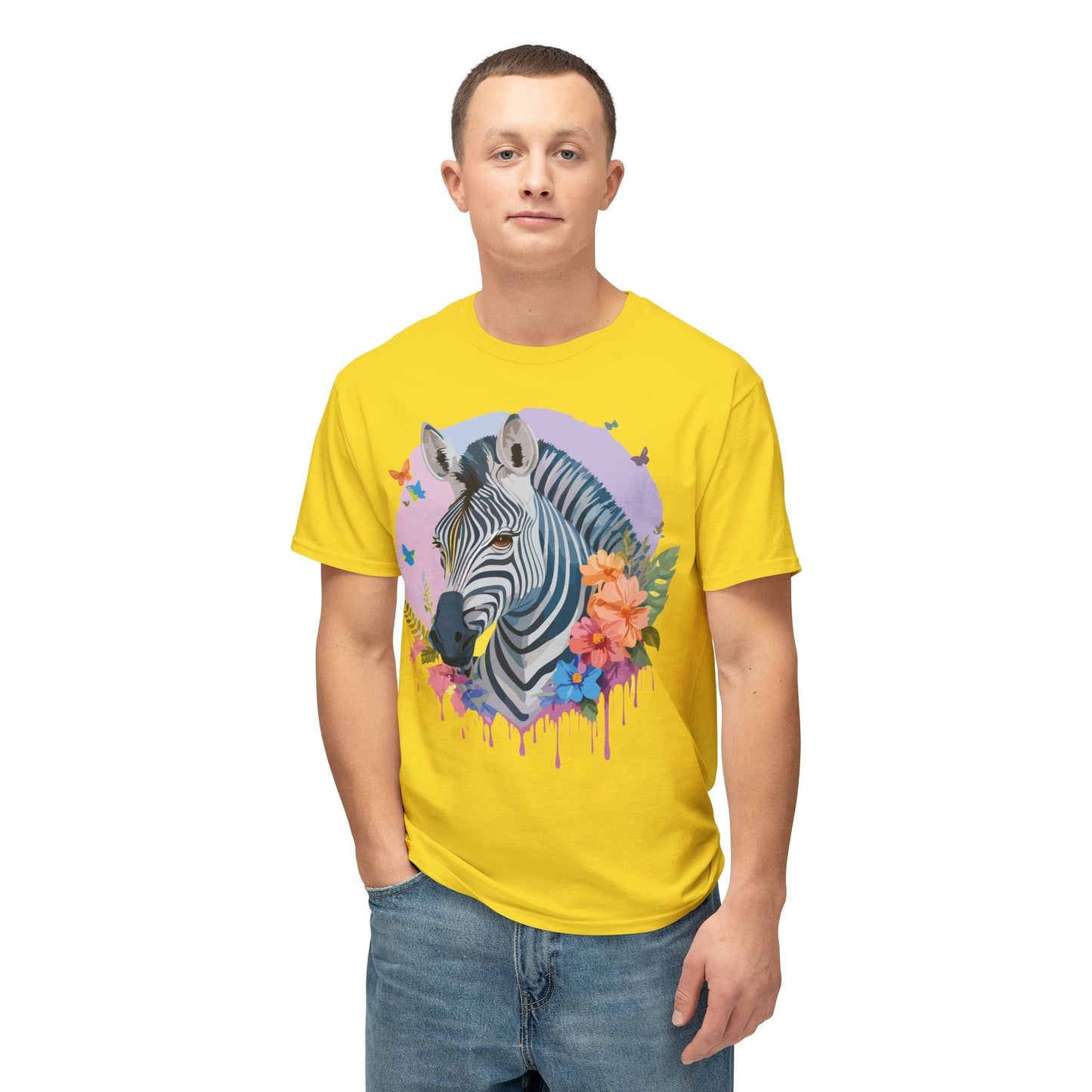 Unisex Zebra T Shirt With Art Print HD Cotton Vintage Zebra Tee Floral Design Graphic Tee