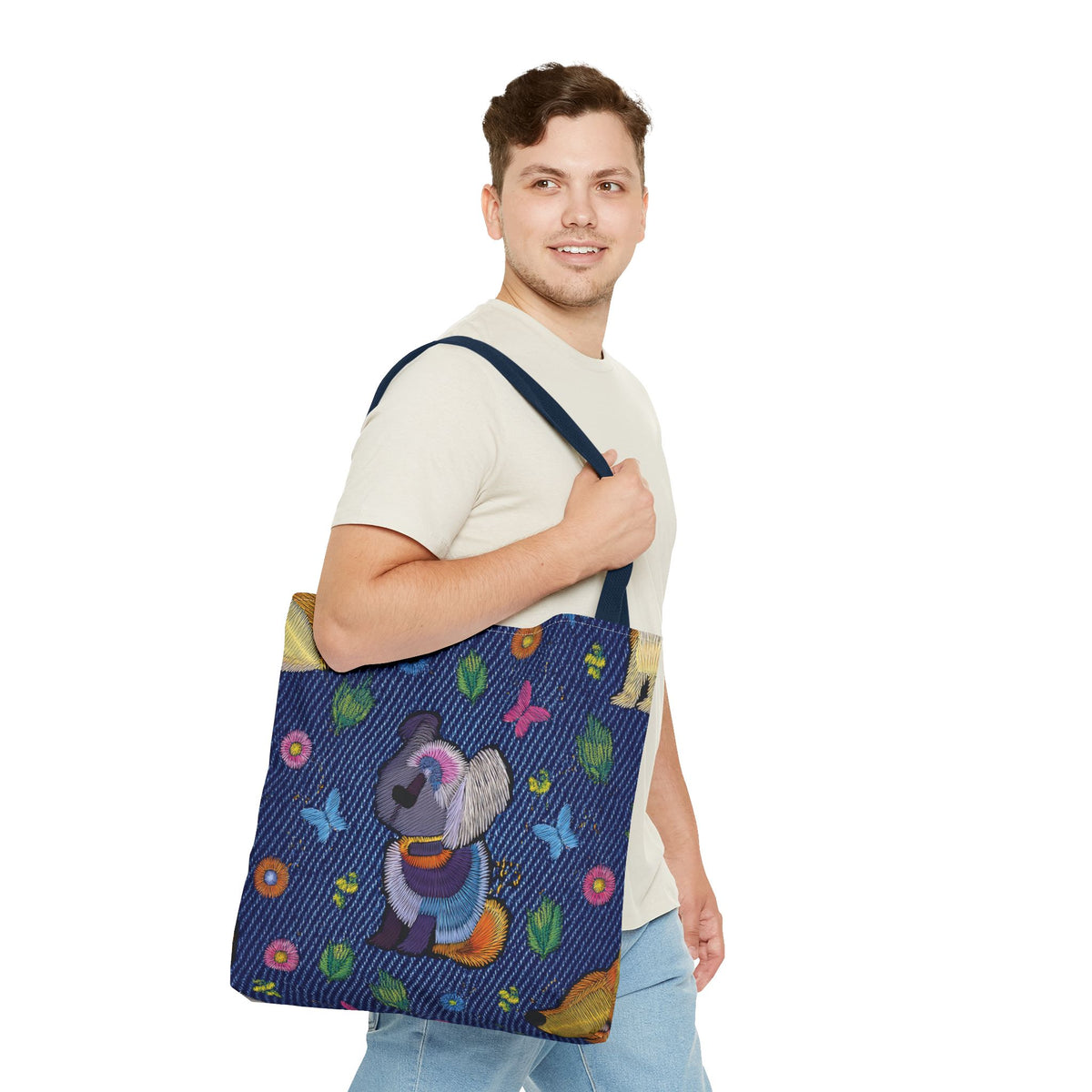 Denim Fabric Imitation Print Unisex Canvas Bag Poly Spun 3 Sizes Tote Bag 191-3