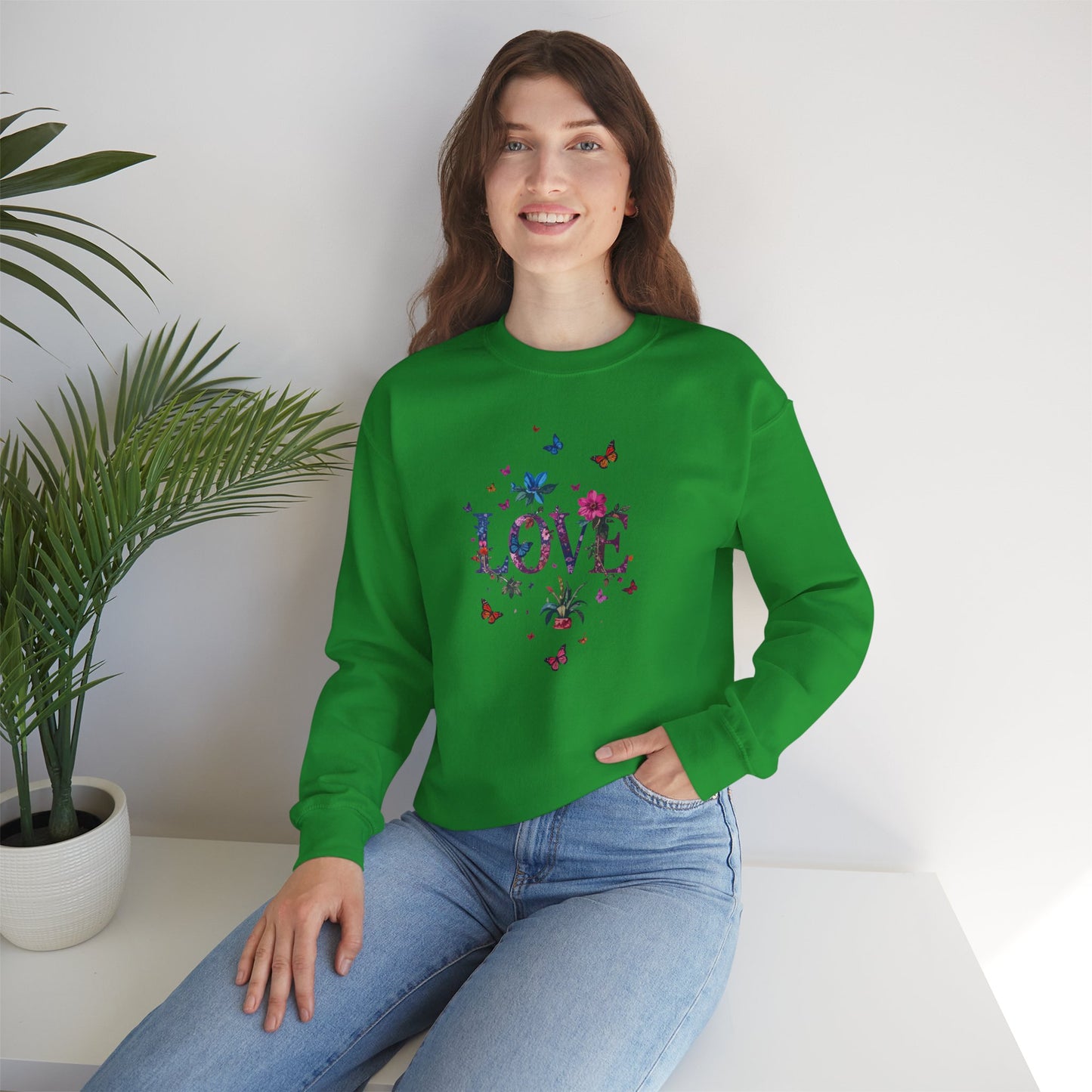 Unisex Floral Love Sweatshirt, Love Floral Sweatshirt, Floral Butterfly Sweatshirt, 50/50 Cotton-Poly Valentine's Day Sweatshirt 03