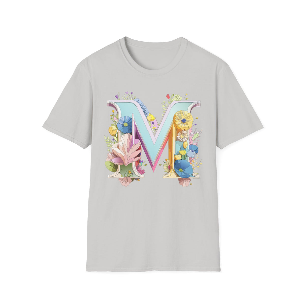 Floral Letter M T-Shirt | Monogram Initial Tee, Spring Flowers