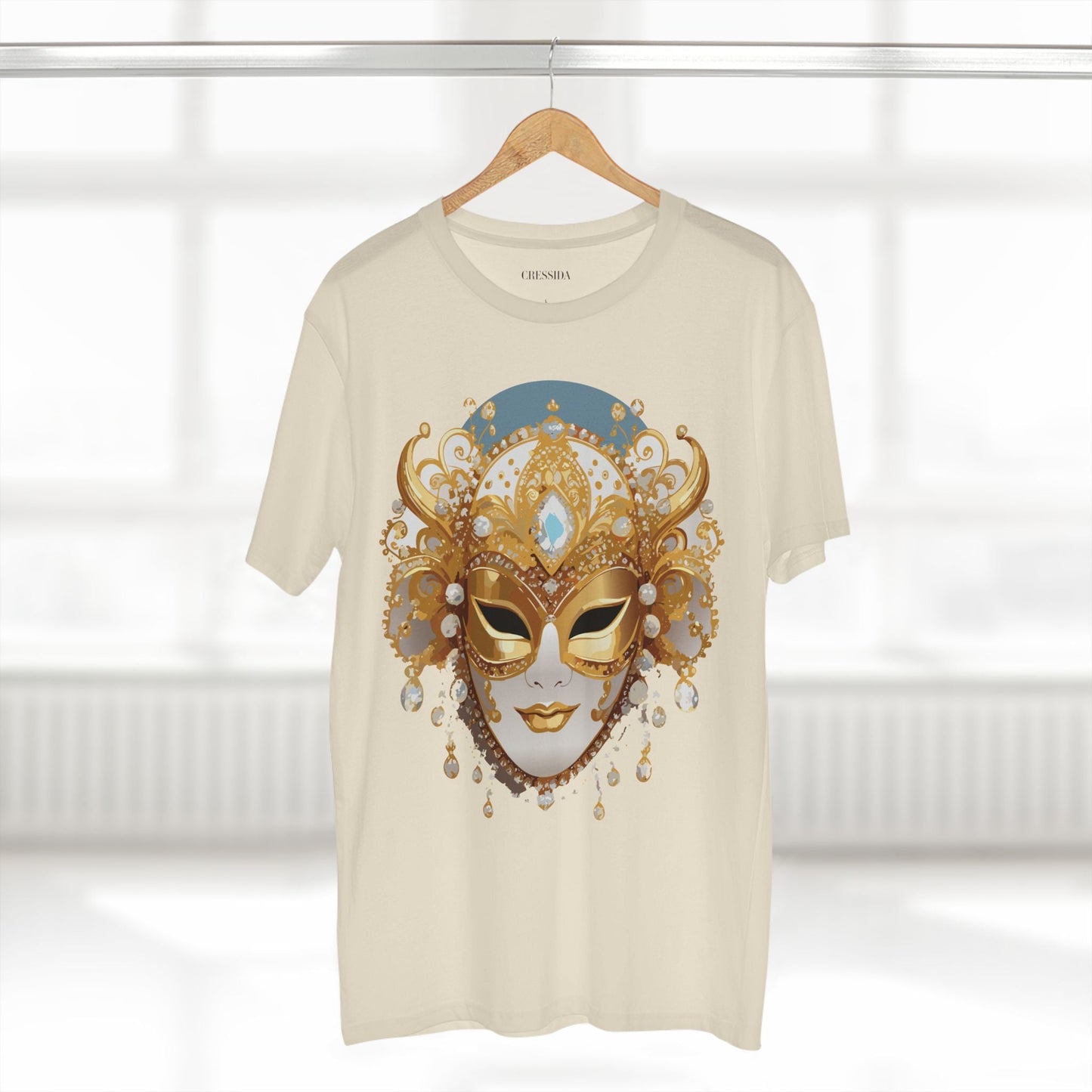 Carnival Mask Graphic T-Shirt Unisex 100 Cotton With Antique Gold Art Design Tee 17