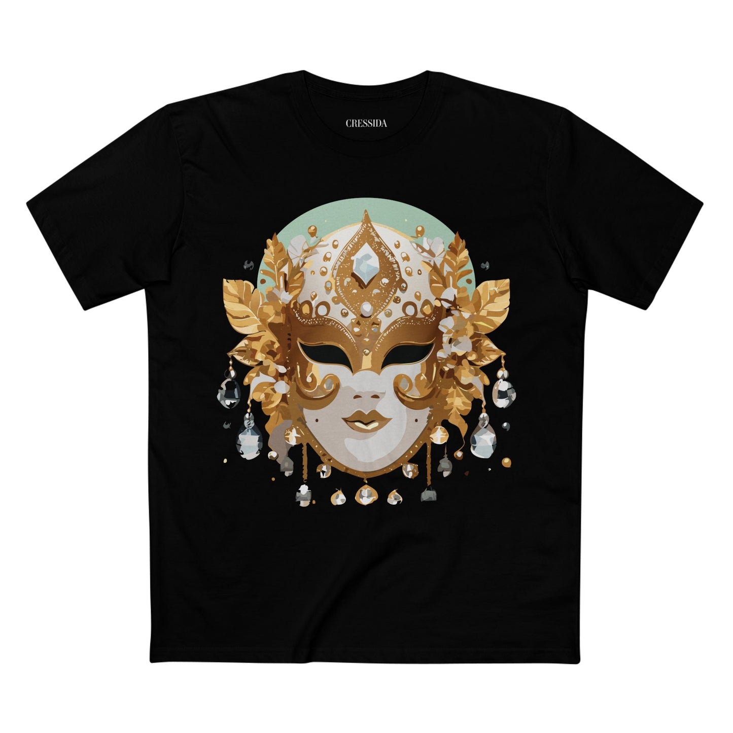 Carnival Mask Graphic T-Shirt Unisex 100 Cotton With Antique Gold Art Design Tee 9