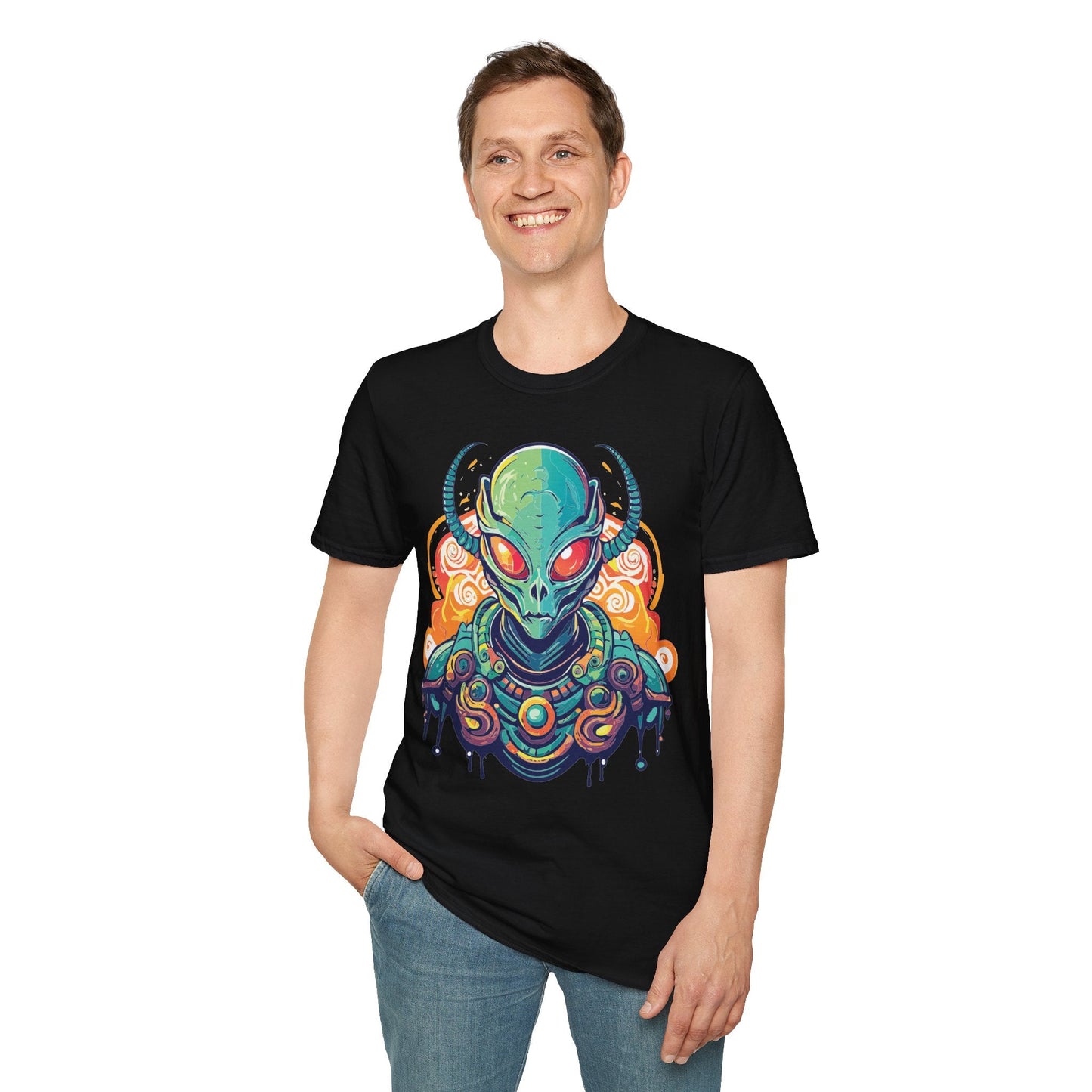 Cosmos Alien T Shirt Unisex Softstyle Cotton Tee With Space Artwork Graphic Design