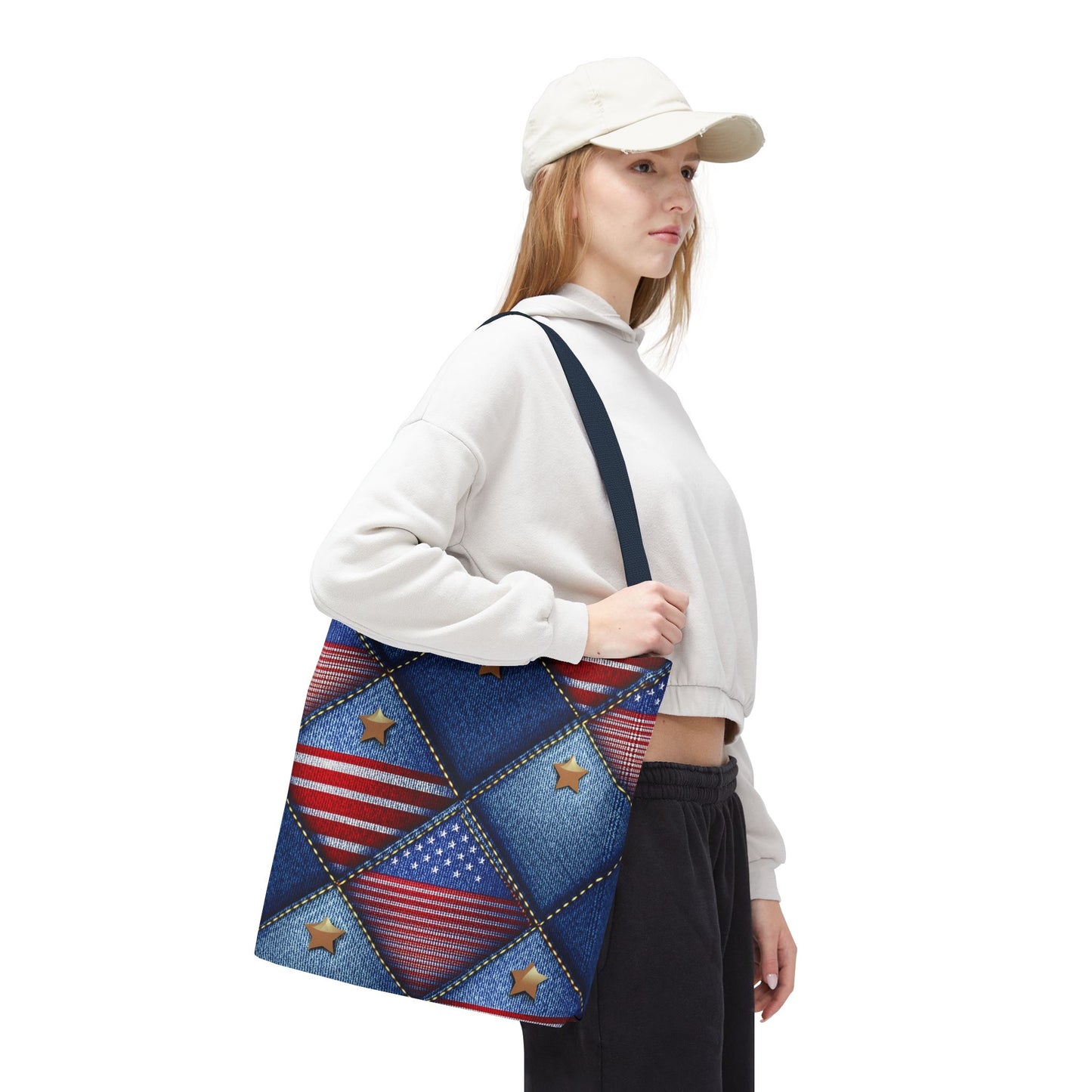 4th of July Graphic Denim Fabric Imitation Print Unisex Canvas Bag Poly Spun 3 Sizes Tote Bag 200-20
