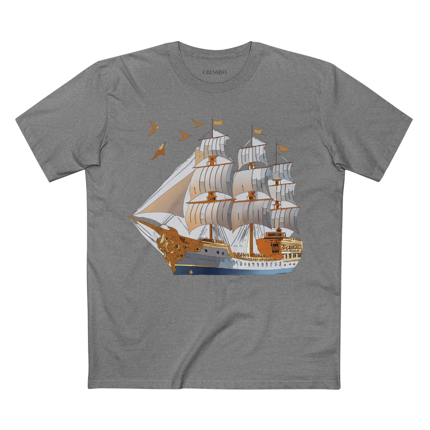 Ship Graphic Unisex 100 Cotton T-Shirt with Gold Frigate Art Design 4