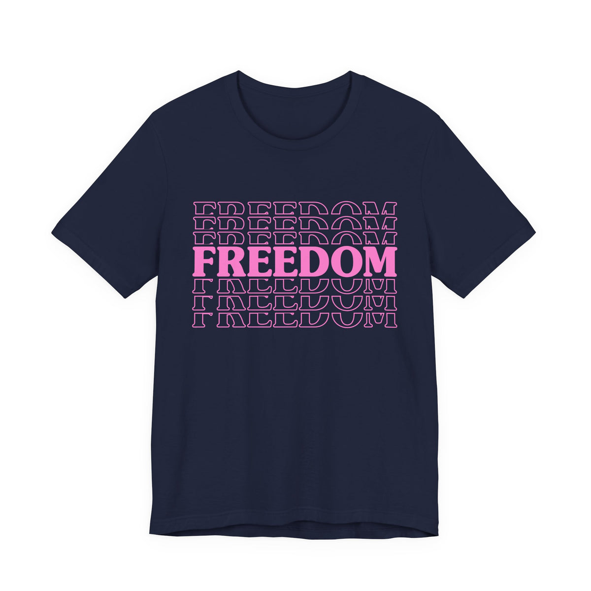 Freedom Repeat Text Tee White T-Shirt Pink Typography Unisex Cotton a8