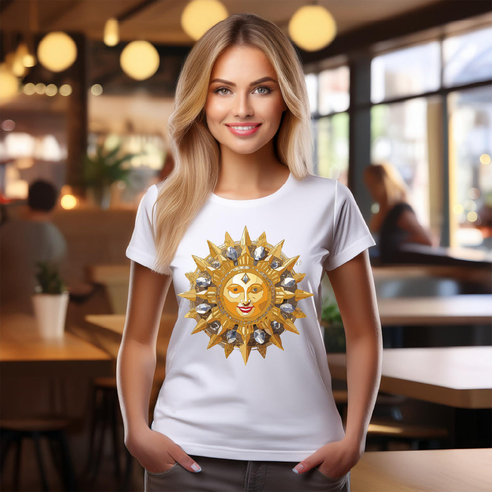 Gold Sun Graphic Unisex 100 Cotton T-Shirt with Golden Art Design 13