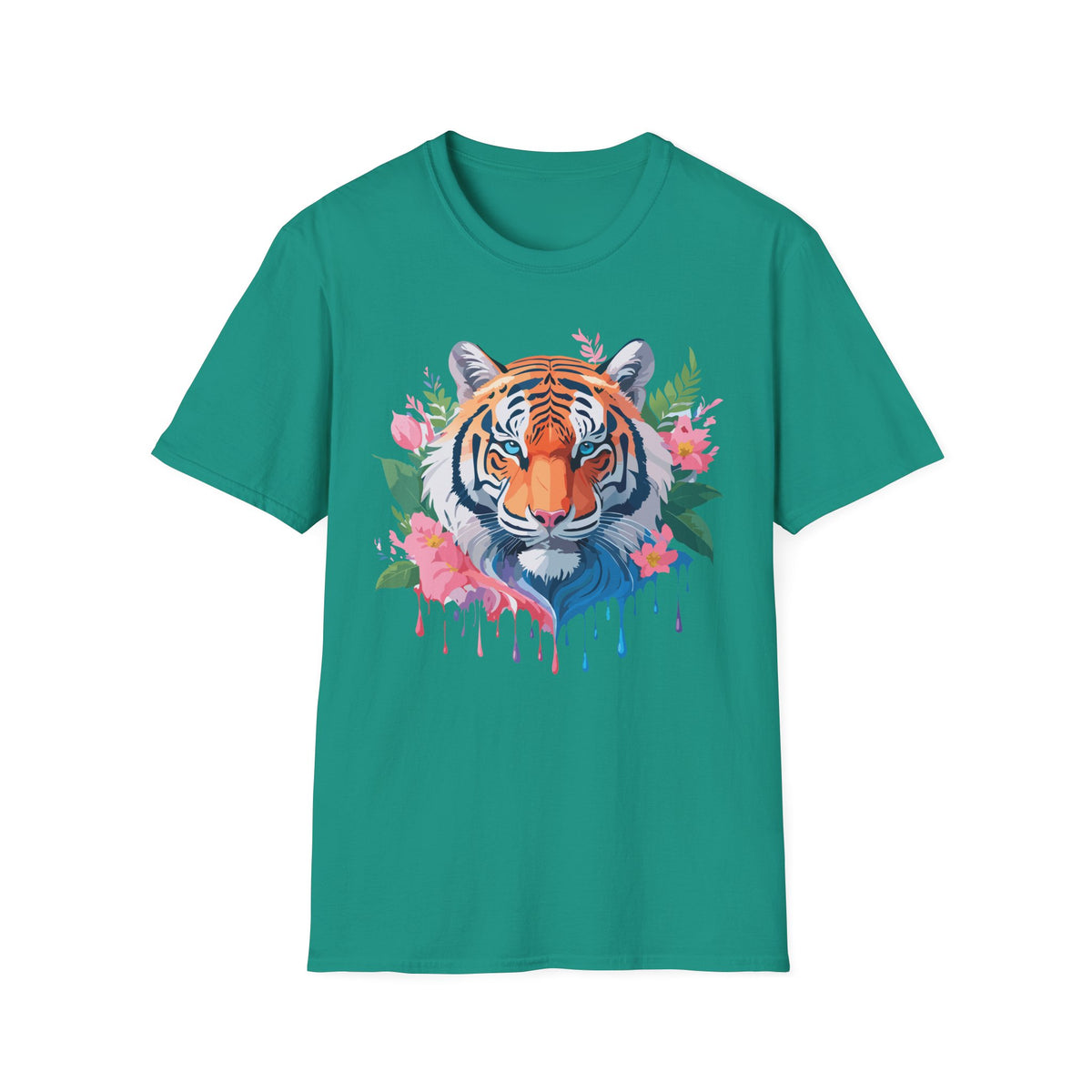 Floral Tiger Head T-Shirt | Watercolor Tiger Face with Flowers