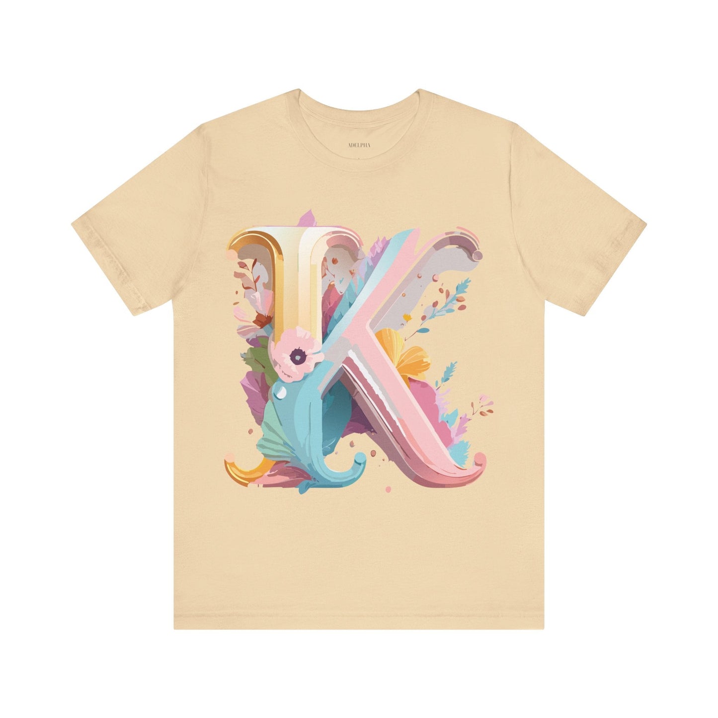 Letter K Graphic Tee Unisex Vintage Inspired Art Design Short Sleeve Shirt Adelpha